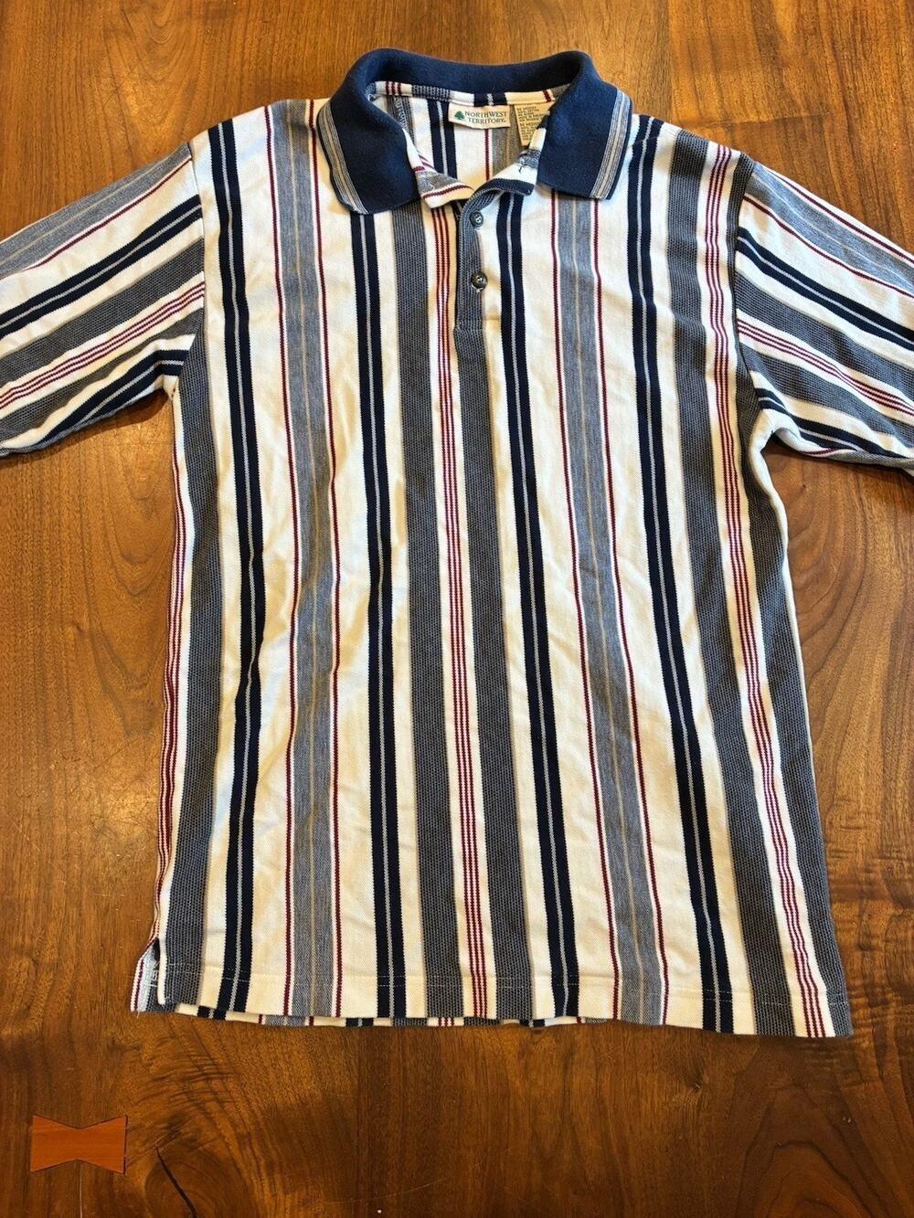 Vintage Northwest Territory Vertical Striped Polo Shirt Men Medium Retro 90s